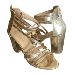 Nicole Miller Metallic Gold Strappy Chunky Heels Size 8